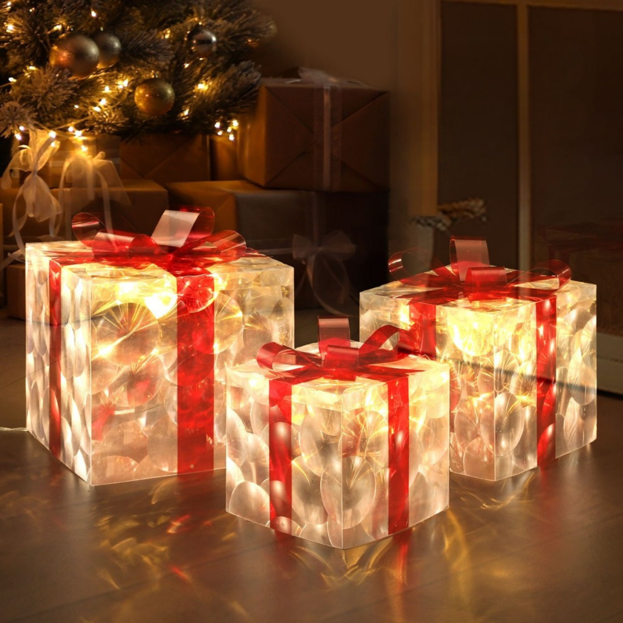 23cm Christmas Presents 3D Battery LED Motif Light - Red