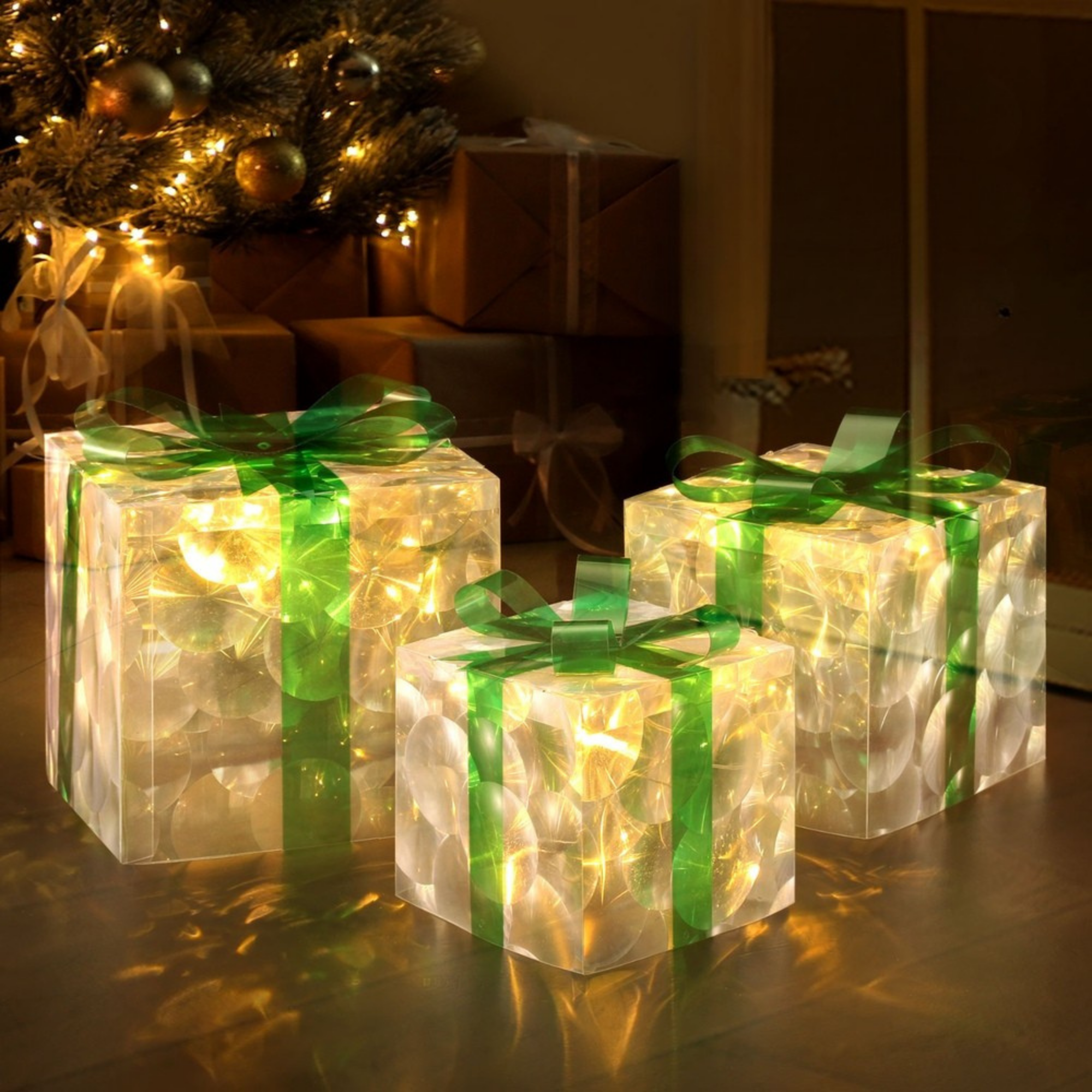 23cm Christmas Presents 3D Battery LED Motif Light - Green