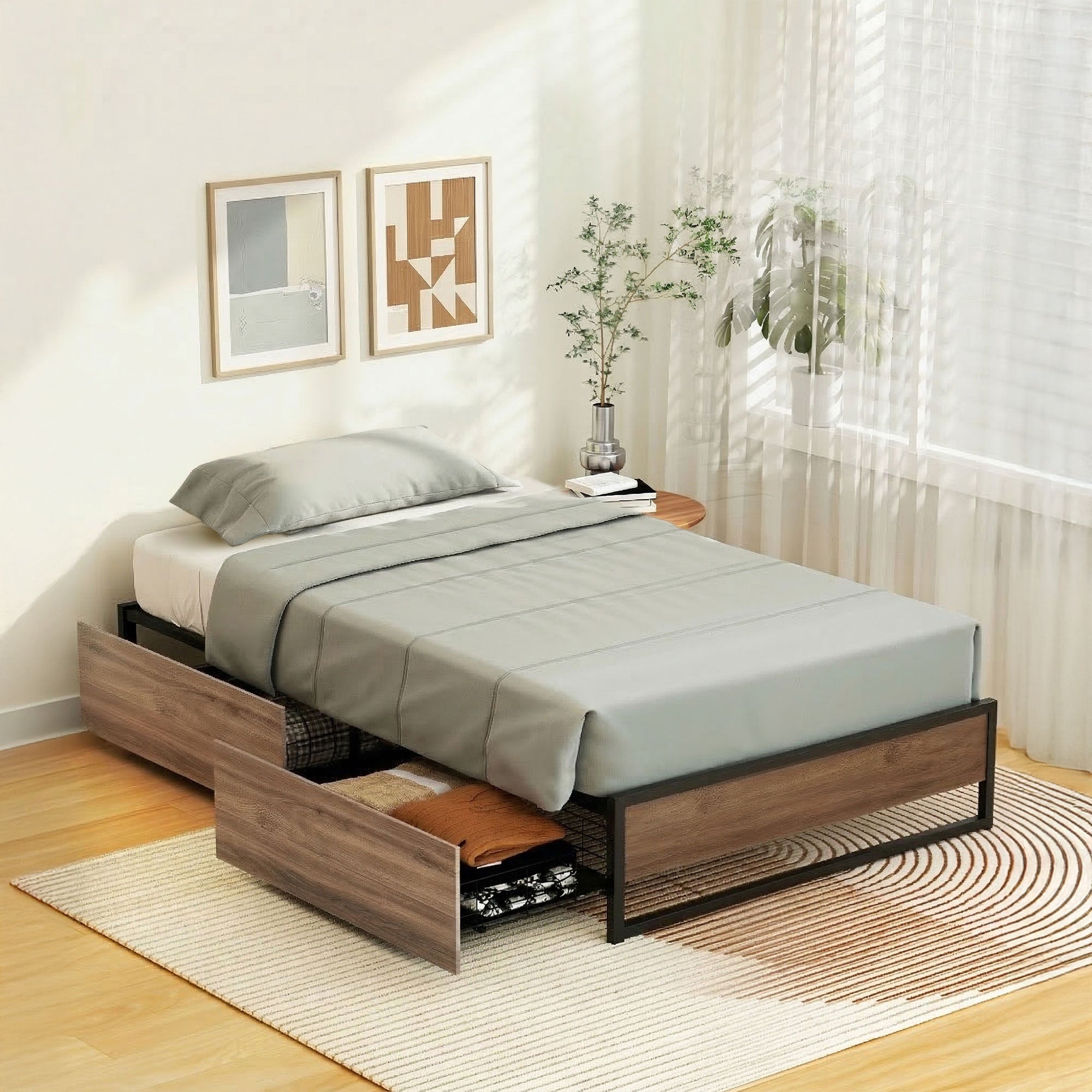 Garland (Single) Metal Bed Frame with Drawers - Black & Brown
