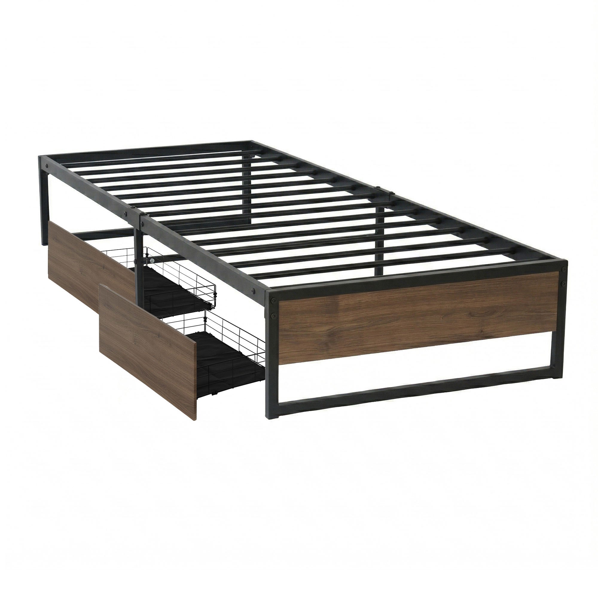 Garland (Single) Metal Bed Frame with Drawers - Black & Brown