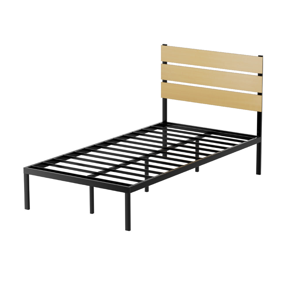 Tucson (King Single) Metal Bed Frame - Black & Oak - Homecoze