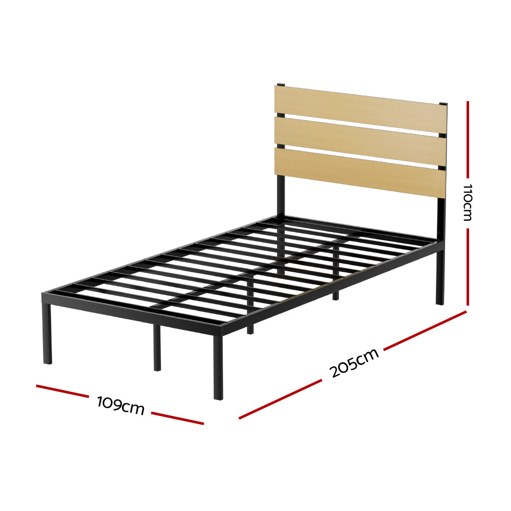 Tucson (King Single) Metal Bed Frame - Black & Oak - Homecoze