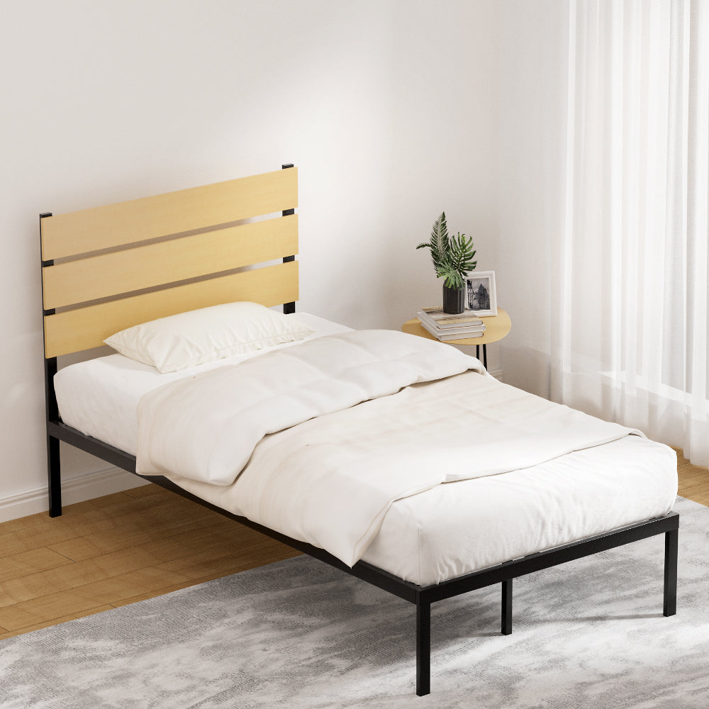 Tucson (King Single) Metal Bed Frame - Black & Oak - Homecoze