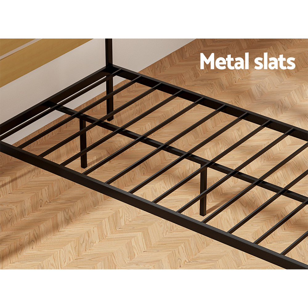 Tucson (King Single) Metal Bed Frame - Black & Oak - Homecoze