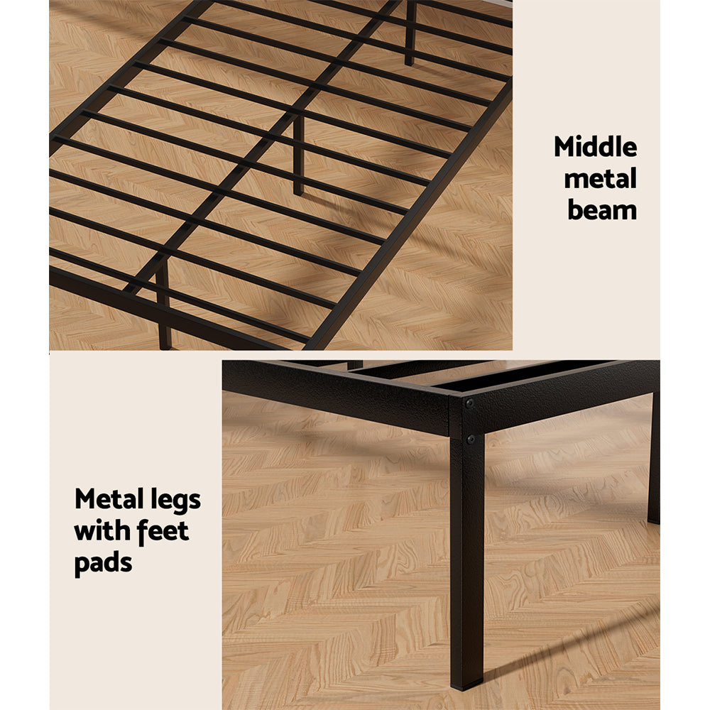Tucson (King Single) Metal Bed Frame - Black & Oak - Homecoze