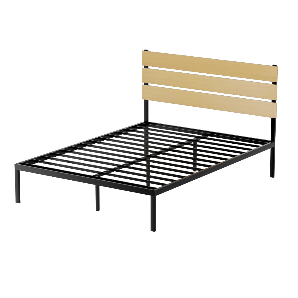 Tucson (Queen) Metal Bed Frame - Black & Oak - Homecoze