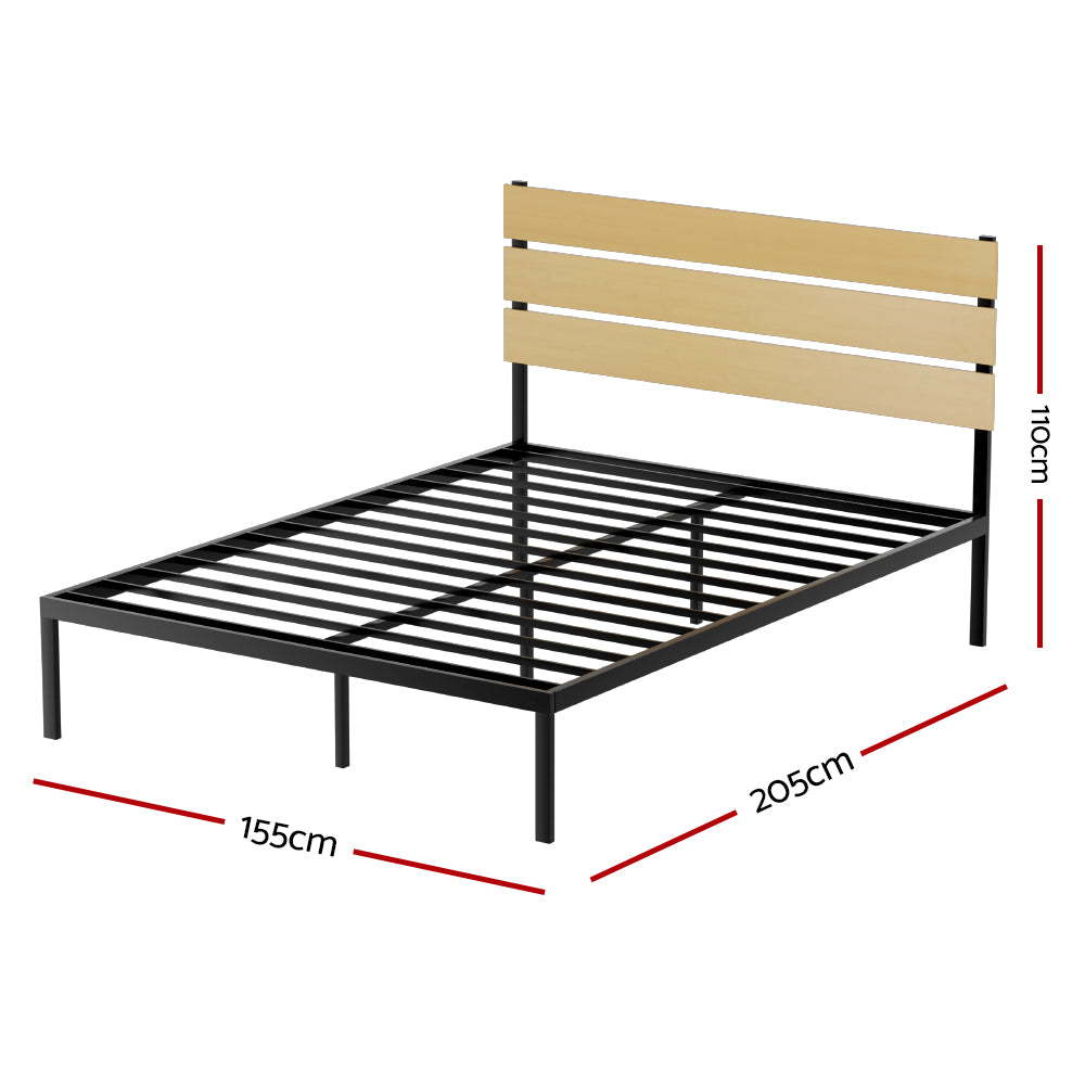 Tucson (Queen) Metal Bed Frame - Black & Oak