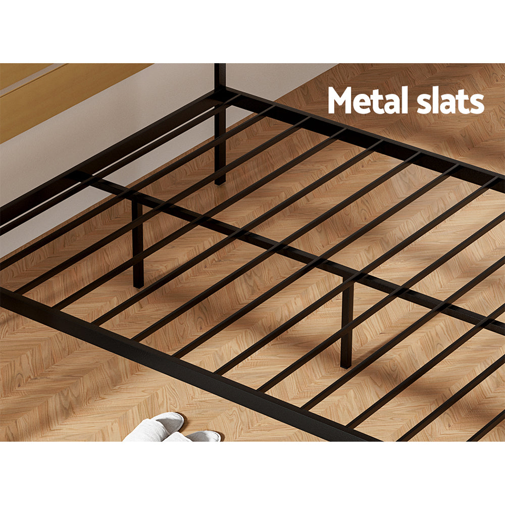 Tucson (Queen) Metal Bed Frame - Black & Oak - Homecoze