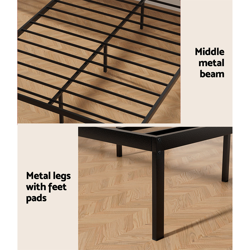 Tucson (Queen) Metal Bed Frame - Black & Oak - Homecoze