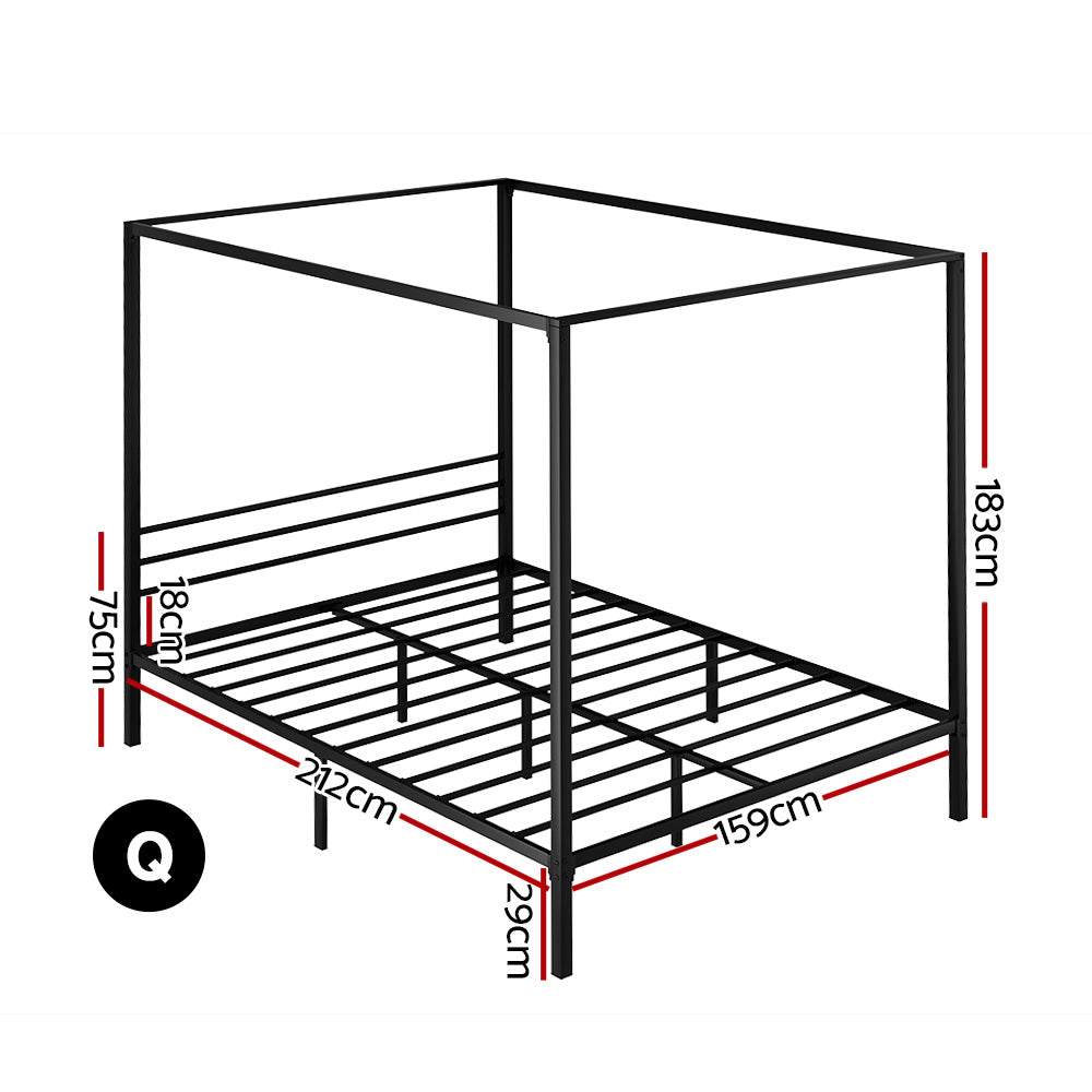 Paris (Queen) Metal Poster Bed Frame - Black