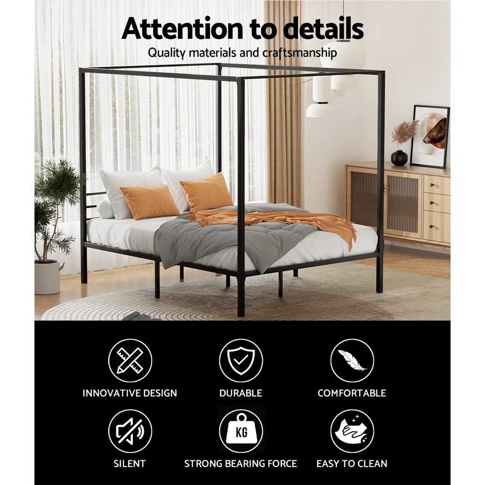 Paris (Queen) Metal Poster Bed Frame - Black