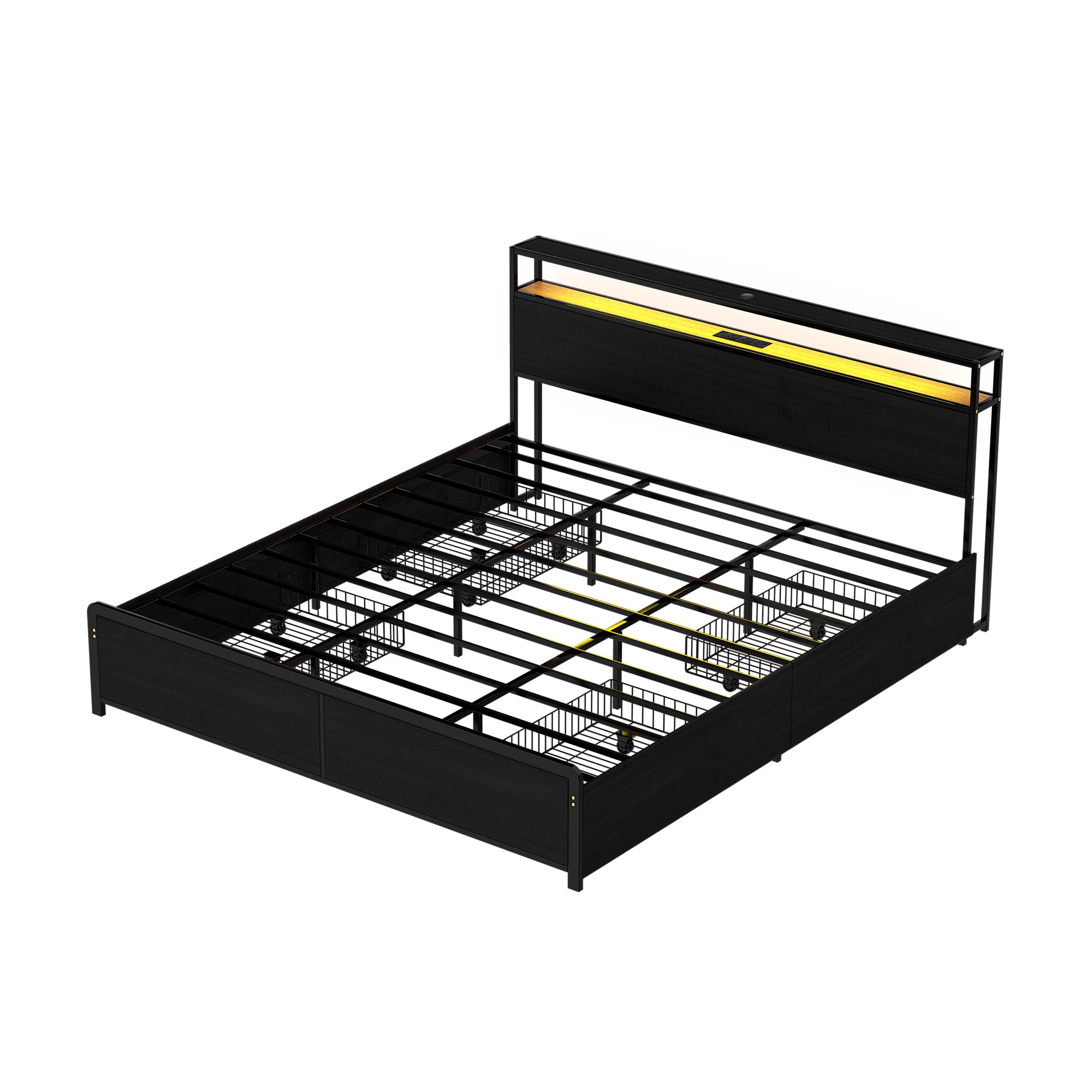 Artiss Metal Bed Frame King Size Storage Headboard Charge Station LED 4 Drawers - Homecoze
