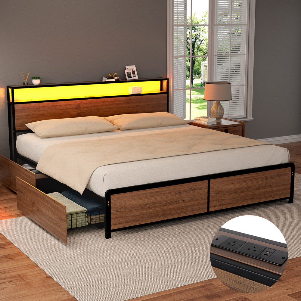 Bronx (King) LED Storage Bed Frame - Brown