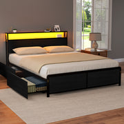 Artiss Metal Bed Frame Queen Size Storage Headboard Charge Station LED 4 Drawers - Homecoze