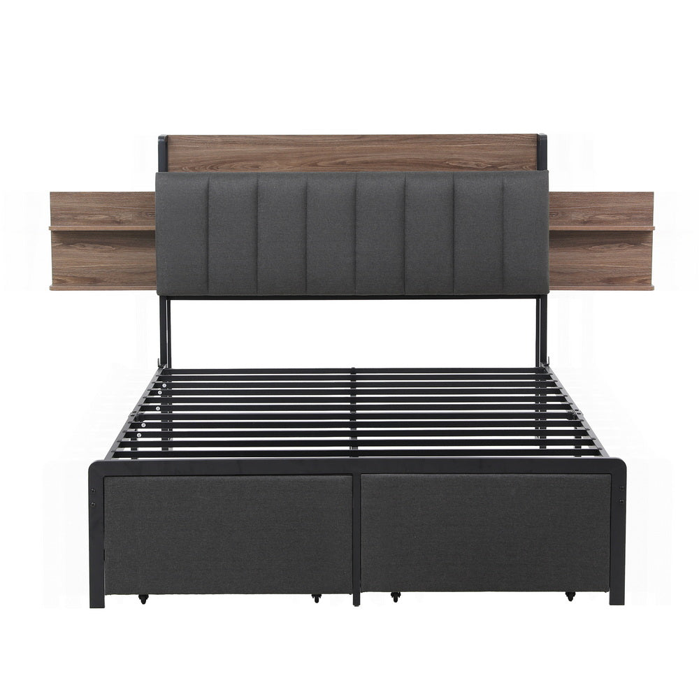 Artiss Metal Bed Frame Double Size with 2-Tier Hidden Storage with Charging Station - Homecoze