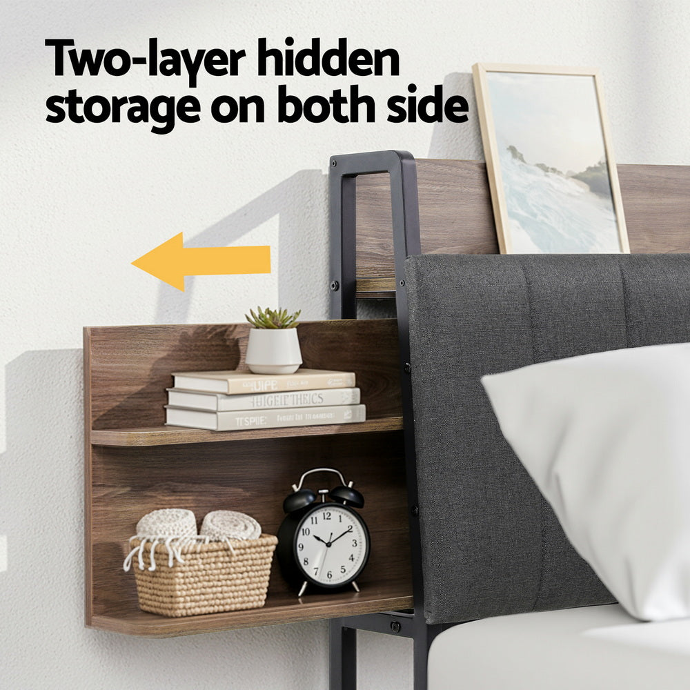 Artiss Metal Bed Frame Double Size with 2-Tier Hidden Storage with Charging Station - Homecoze