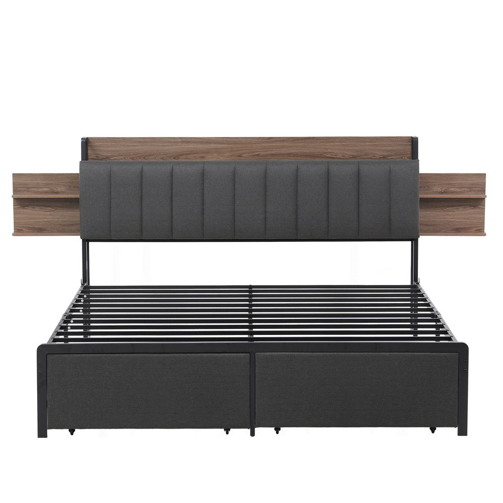 Artiss Metal Bed Frame King Size with 2-Tier Hidden Storage with Charging Station - Homecoze
