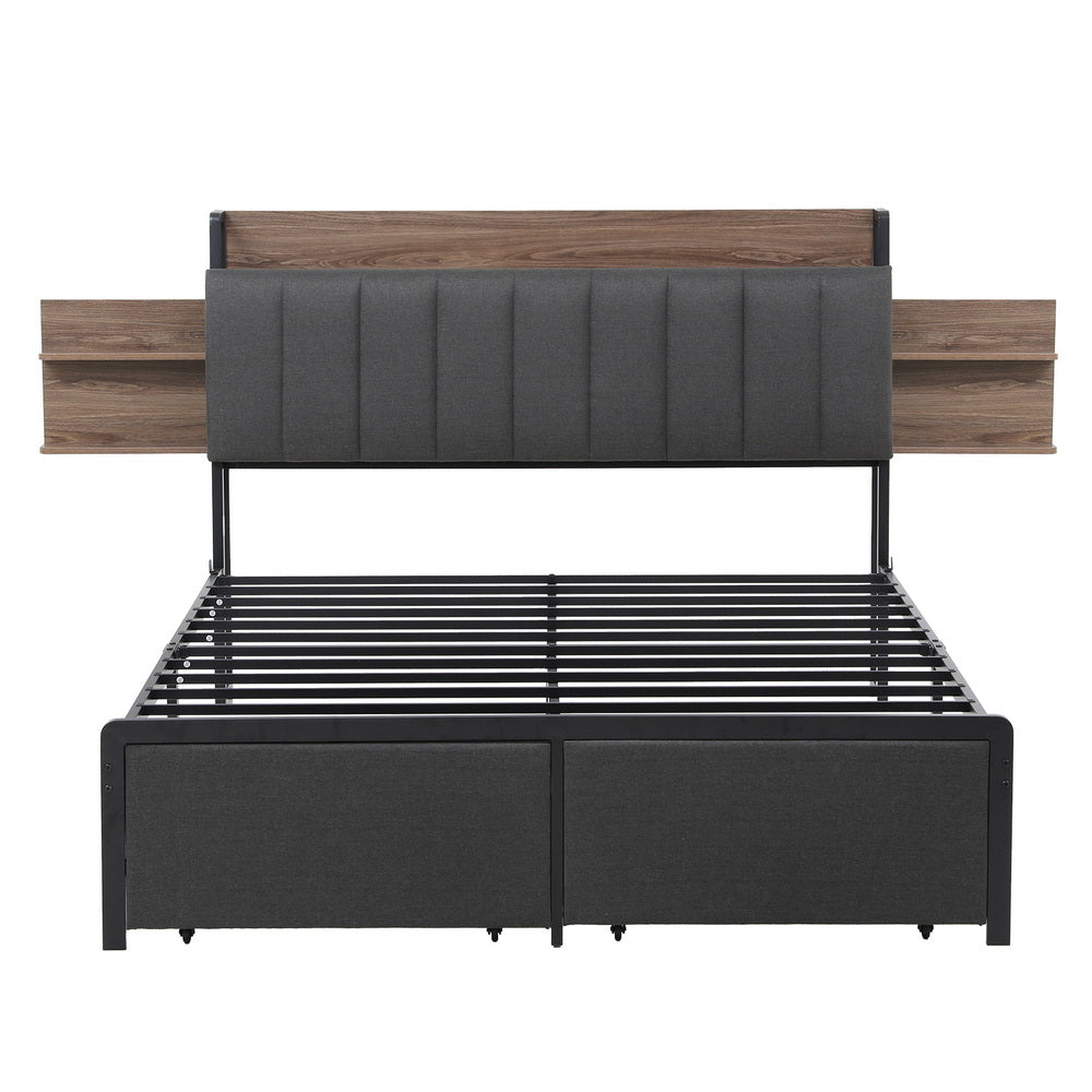 Artiss Metal Bed Frame Queen Size with 2-Tier Hidden Storage with Charging Station - Homecoze