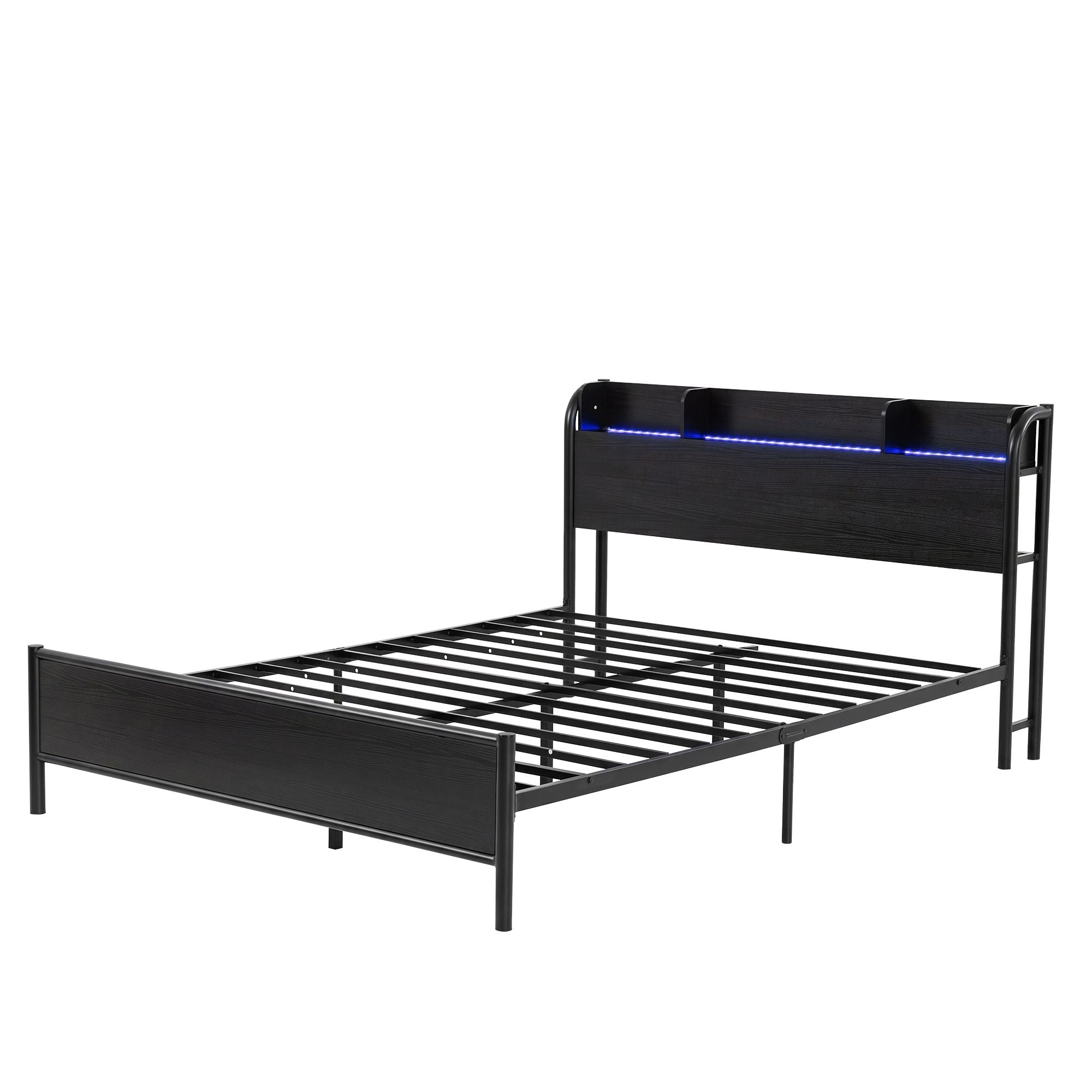 Artiss Bed Frame Double Size with Storage Shelf Headboard Charging Station GRID - Homecoze