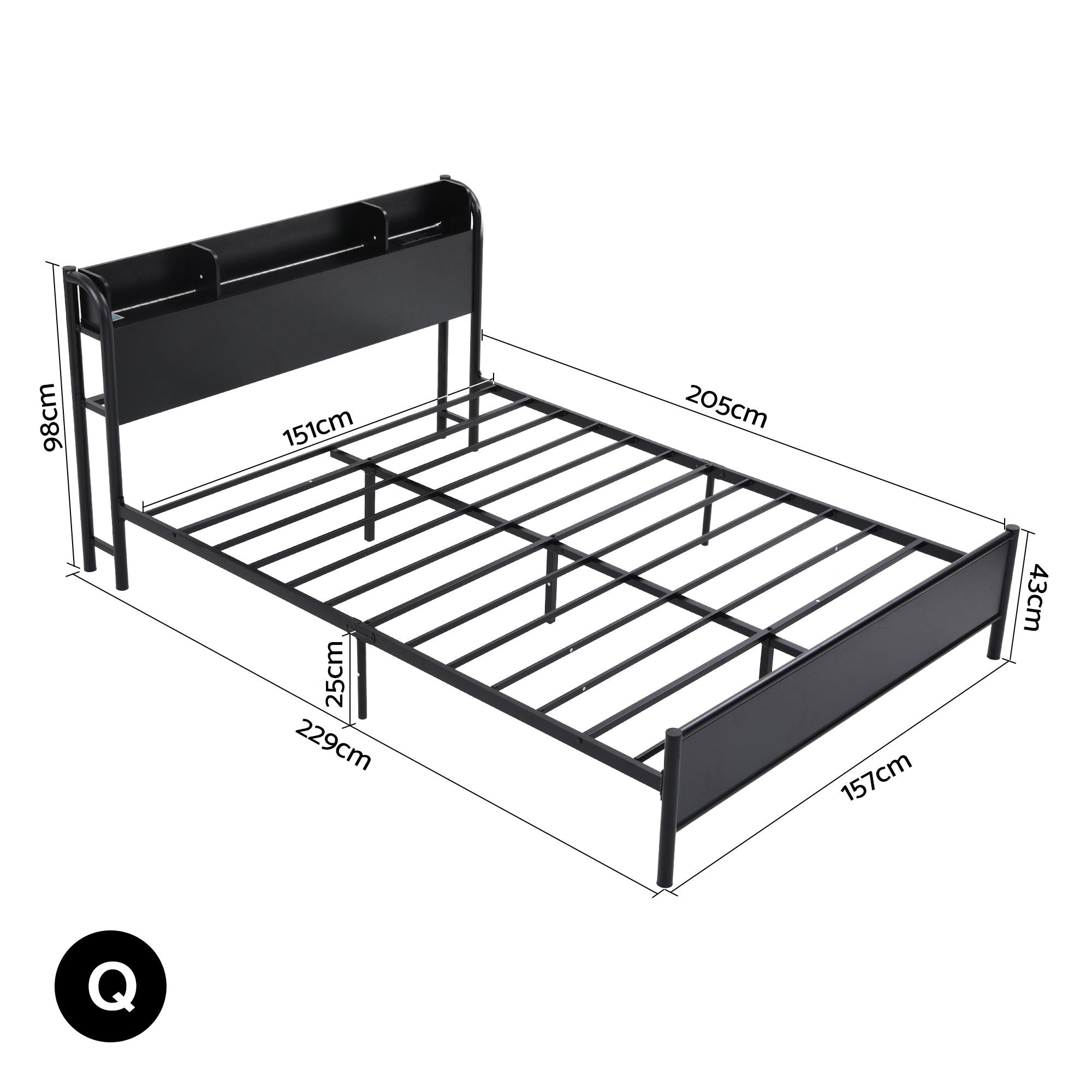 Artiss Bed Frame Queen Size with Storage Shelf Headboard Charging Station GRID - Homecoze