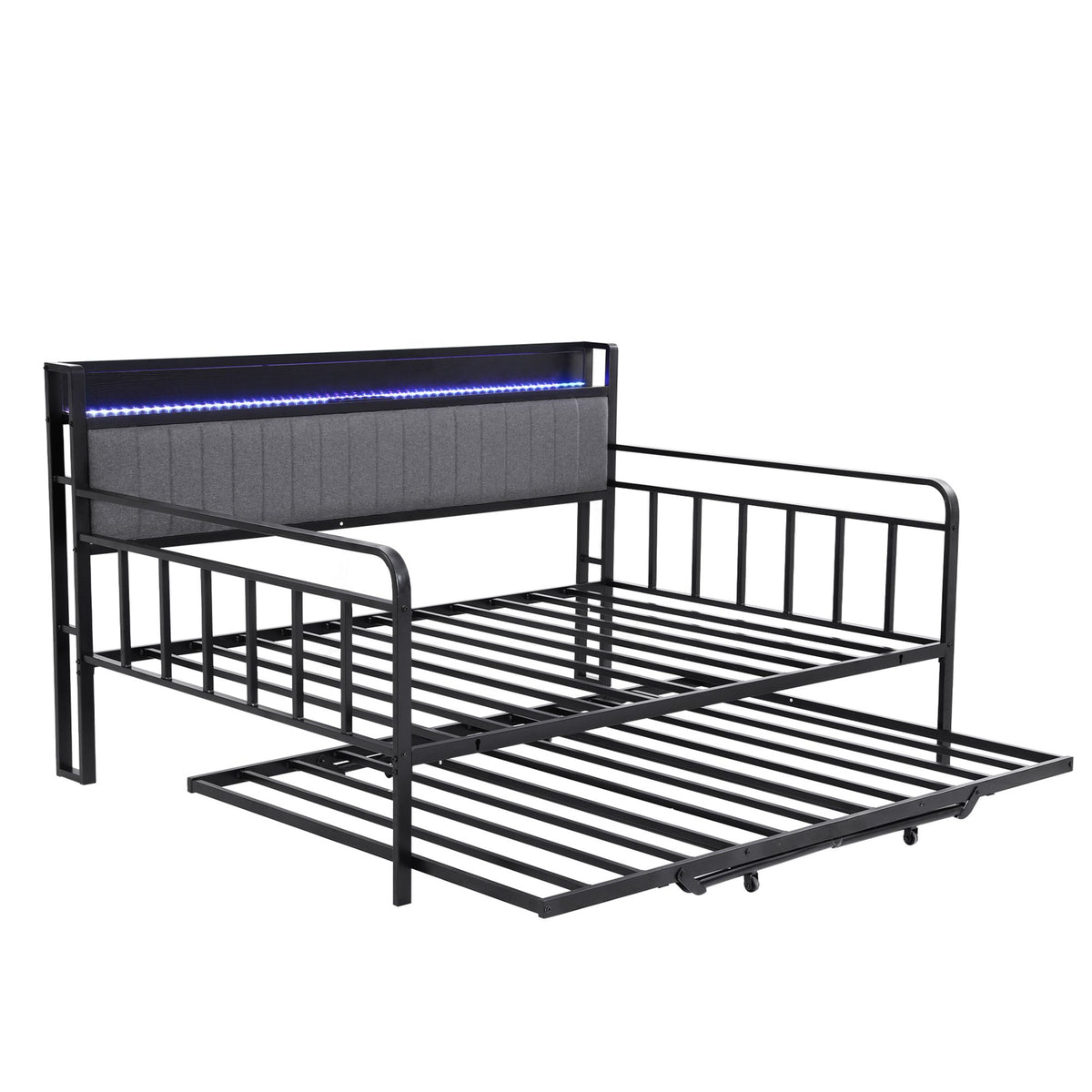 Artiss Bed Frame Double LED Metal Trundle Daybed with Charging Station TURN - Homecoze