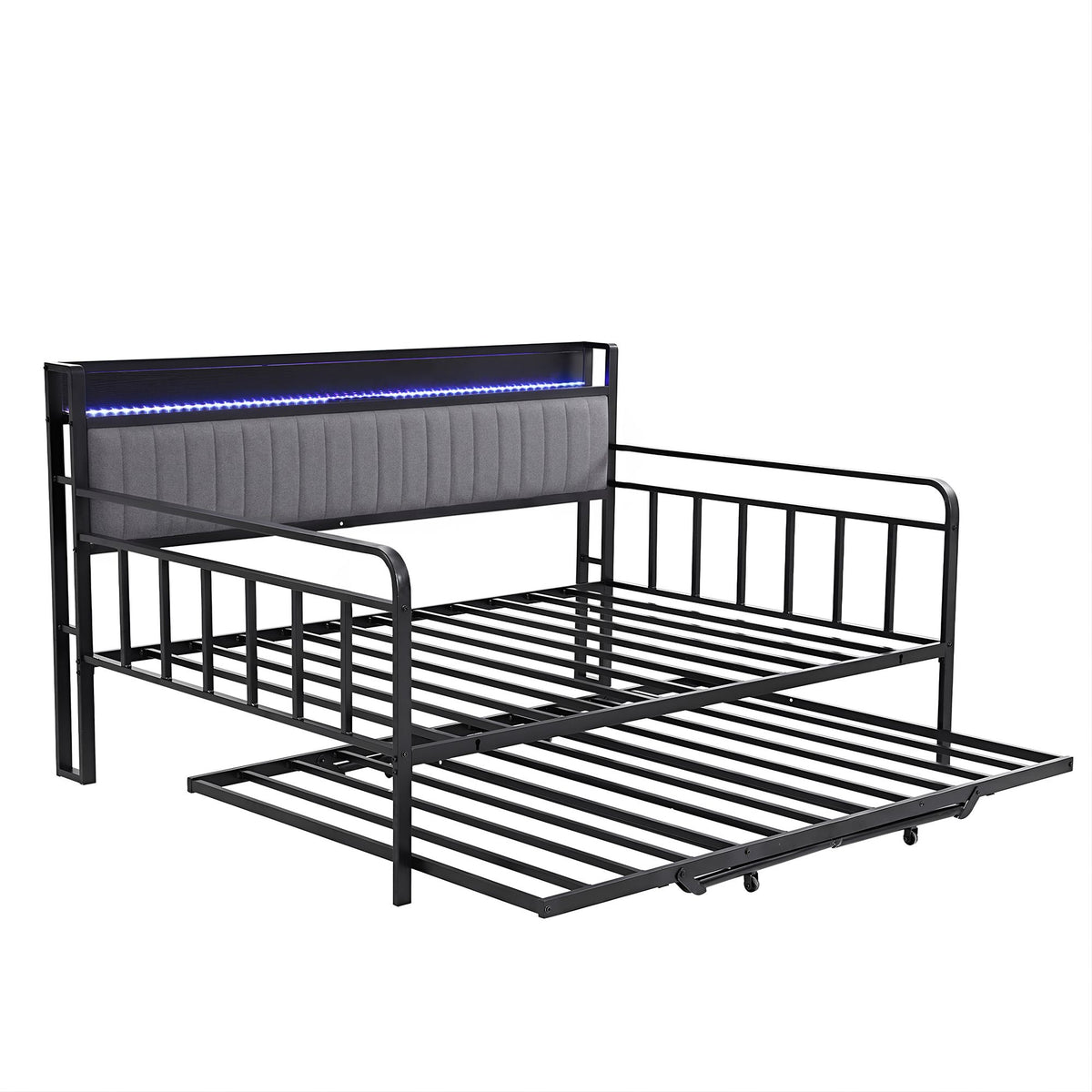 Artiss Bed Frame King Single LED Metal Trundle Daybed with Charging Station TURN - Homecoze