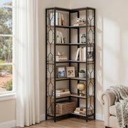 6-Tier L-Shaped Corner Bookshelf 200cm – Black & Wood