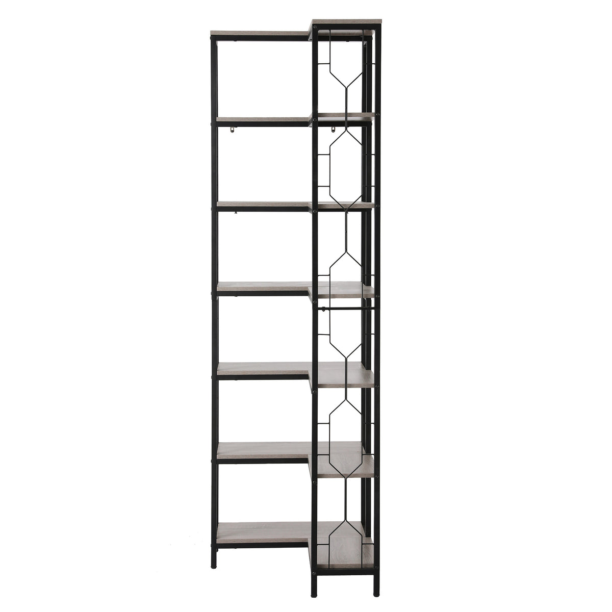 6-Tier L-Shaped Corner Bookshelf 200cm – Black & Wood