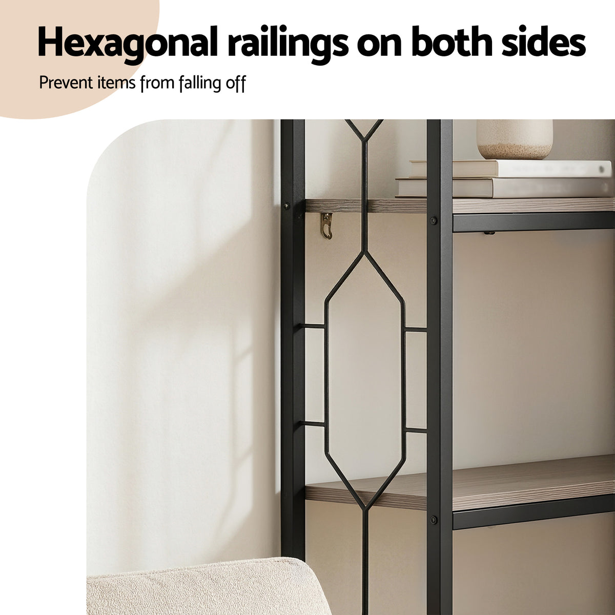 6-Tier L-Shaped Corner Bookshelf 200cm – Black & Wood