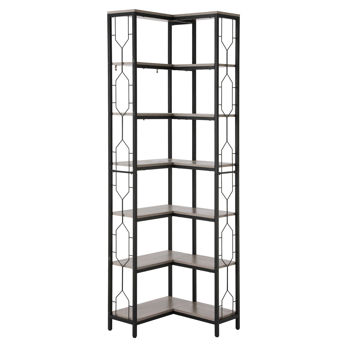 6-Tier L-Shaped Corner Bookshelf 200cm – Black & Wood