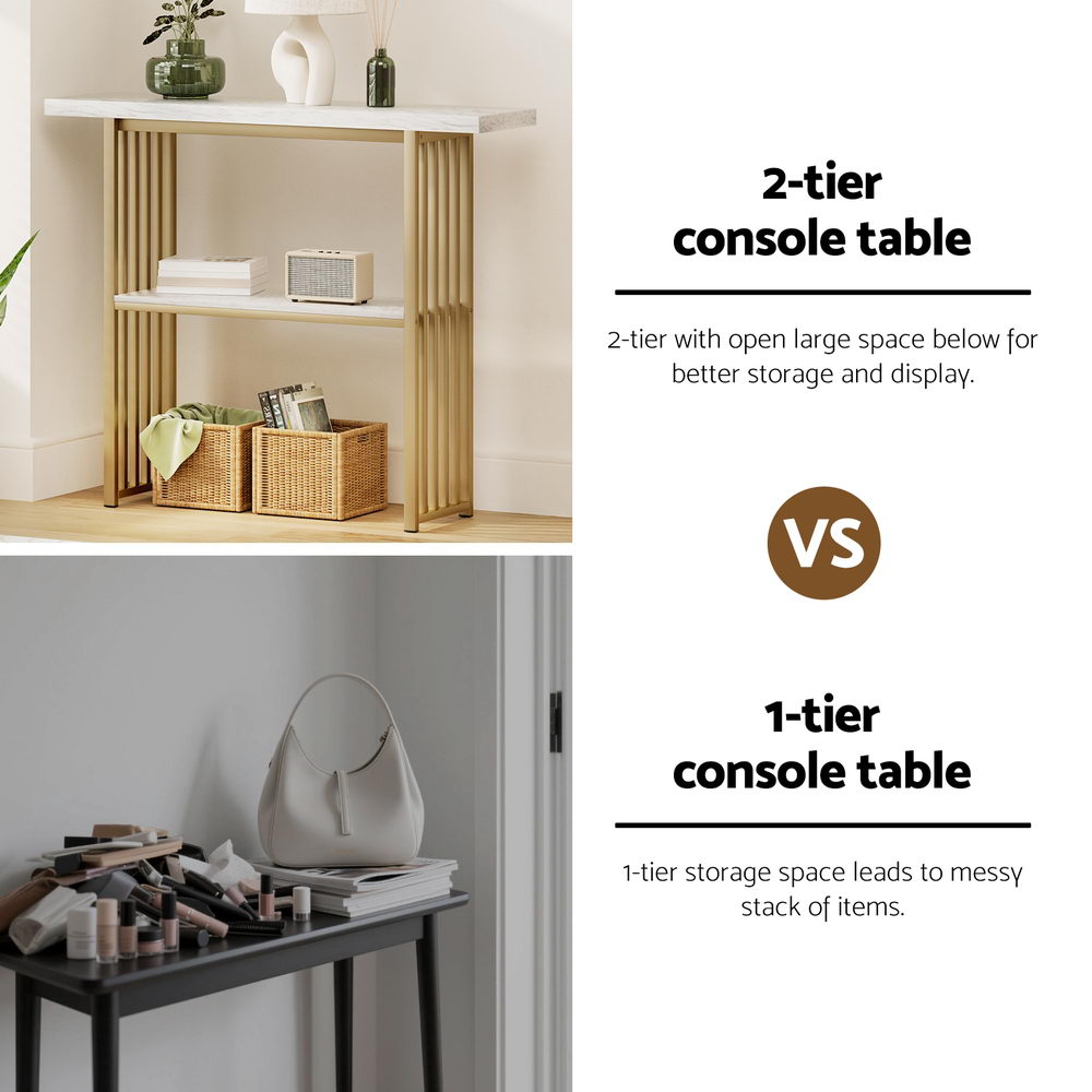 Artiss Console Table Marble Effect White&Gold - Homecoze