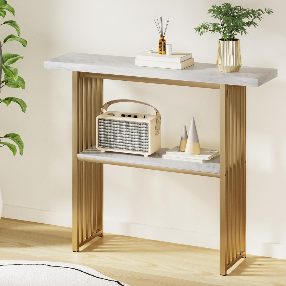 Artiss Console Table Marble Effect White&Gold - Homecoze