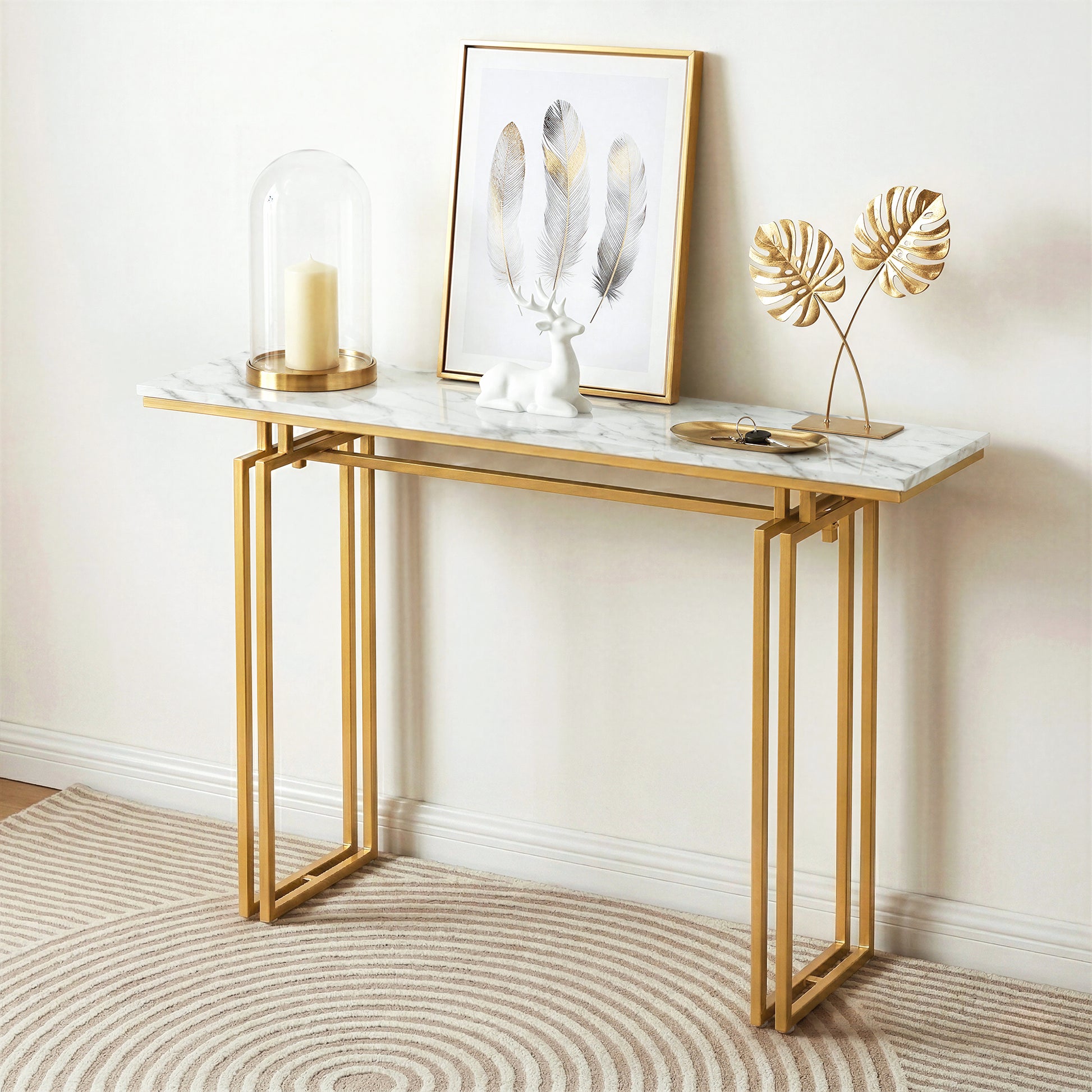 Artiss Console Table Hallway Entryway Table Marble Effect 110CM White & Gold - Homecoze