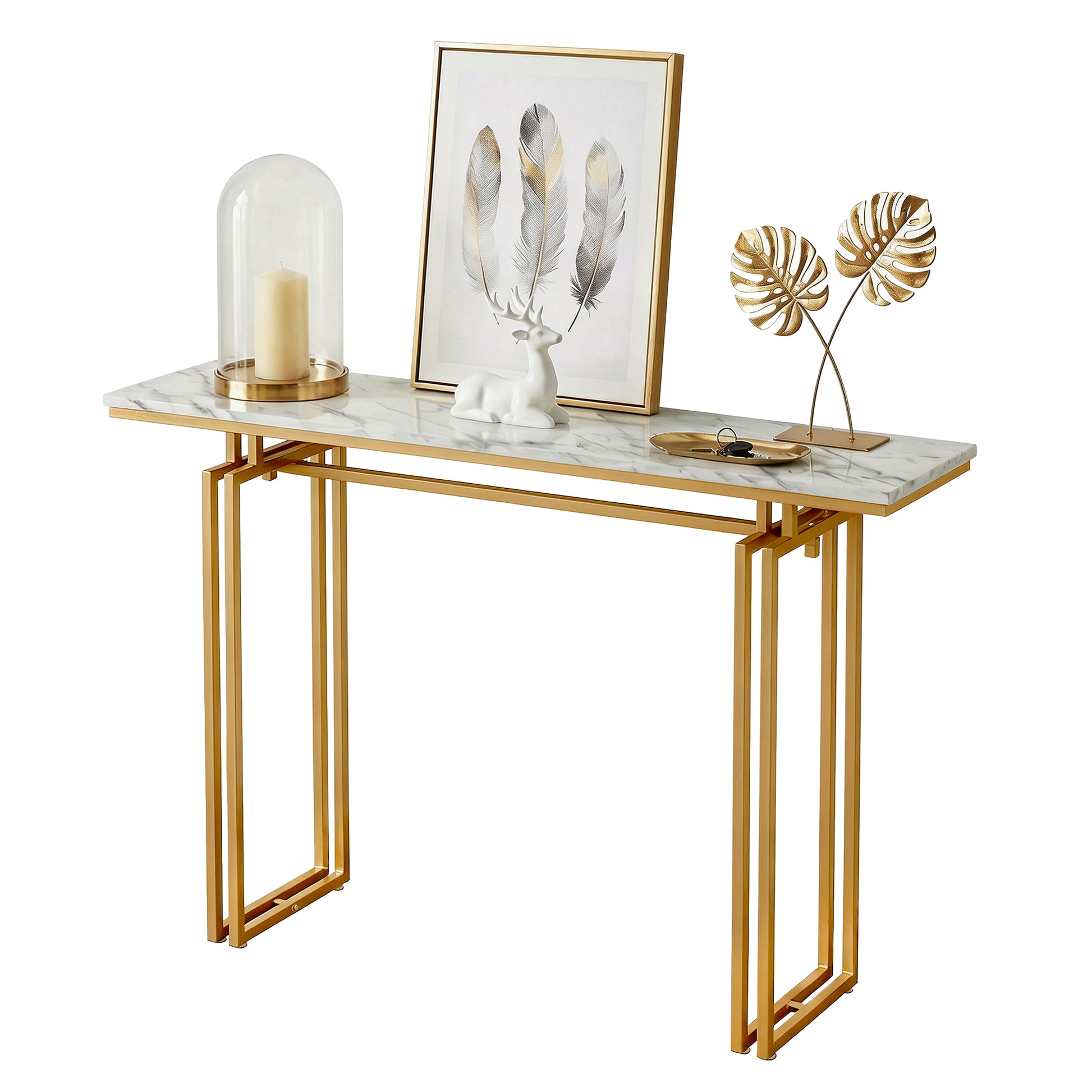 Artiss Console Table Hallway Entryway Table Marble Effect 110CM White & Gold - Homecoze
