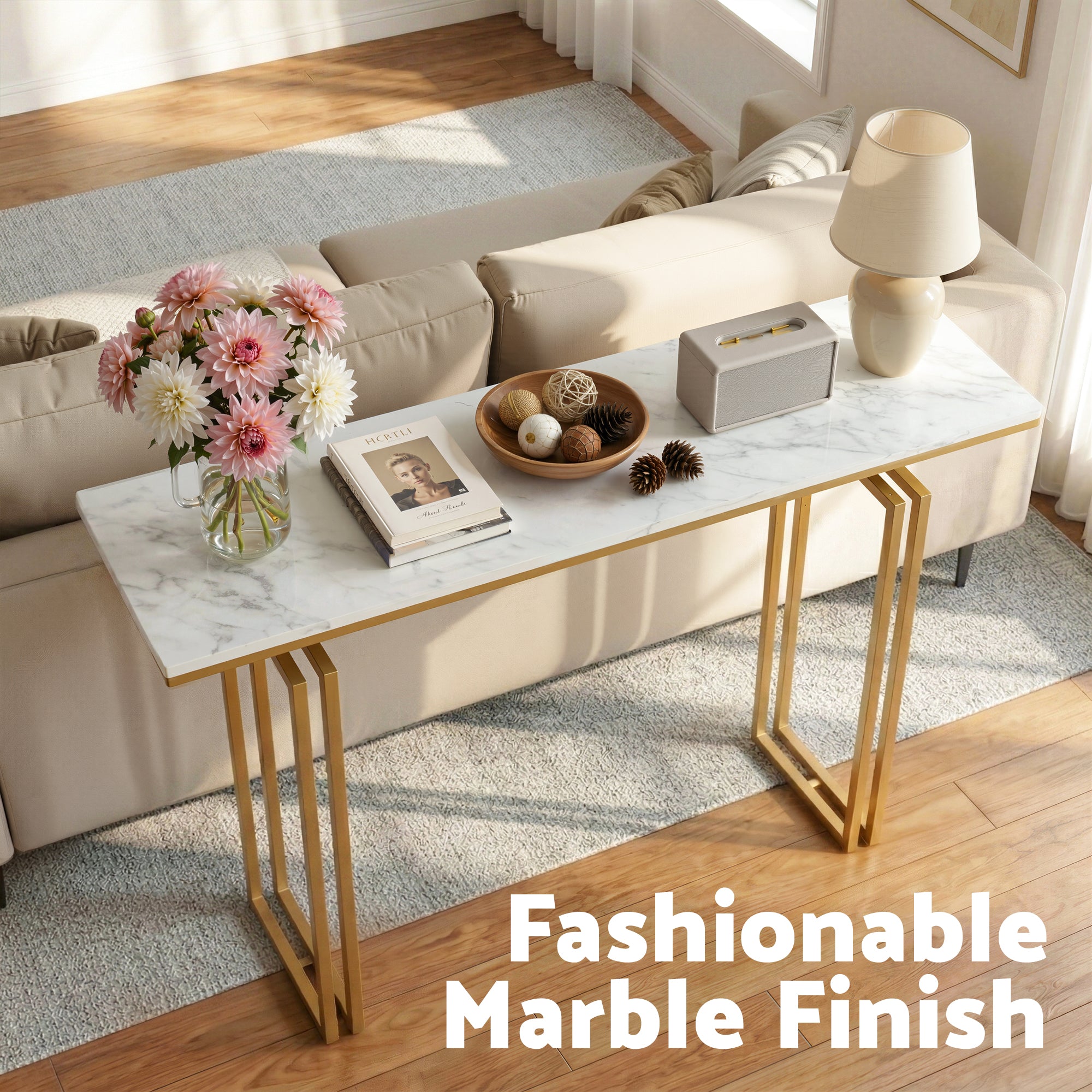 Artiss Console Table Hallway Entryway Table Marble Effect 110CM White & Gold - Homecoze