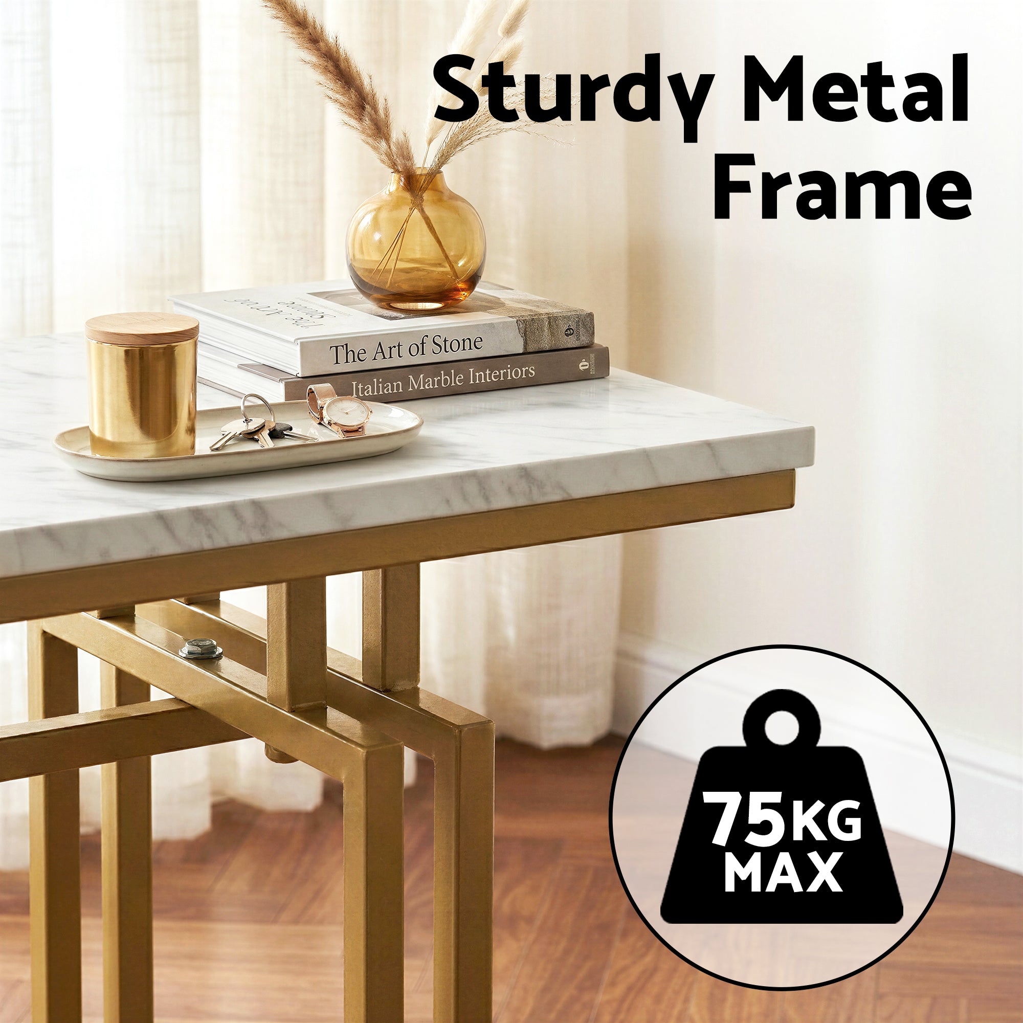 Artiss Console Table Hallway Entryway Table Marble Effect 110CM White & Gold - Homecoze