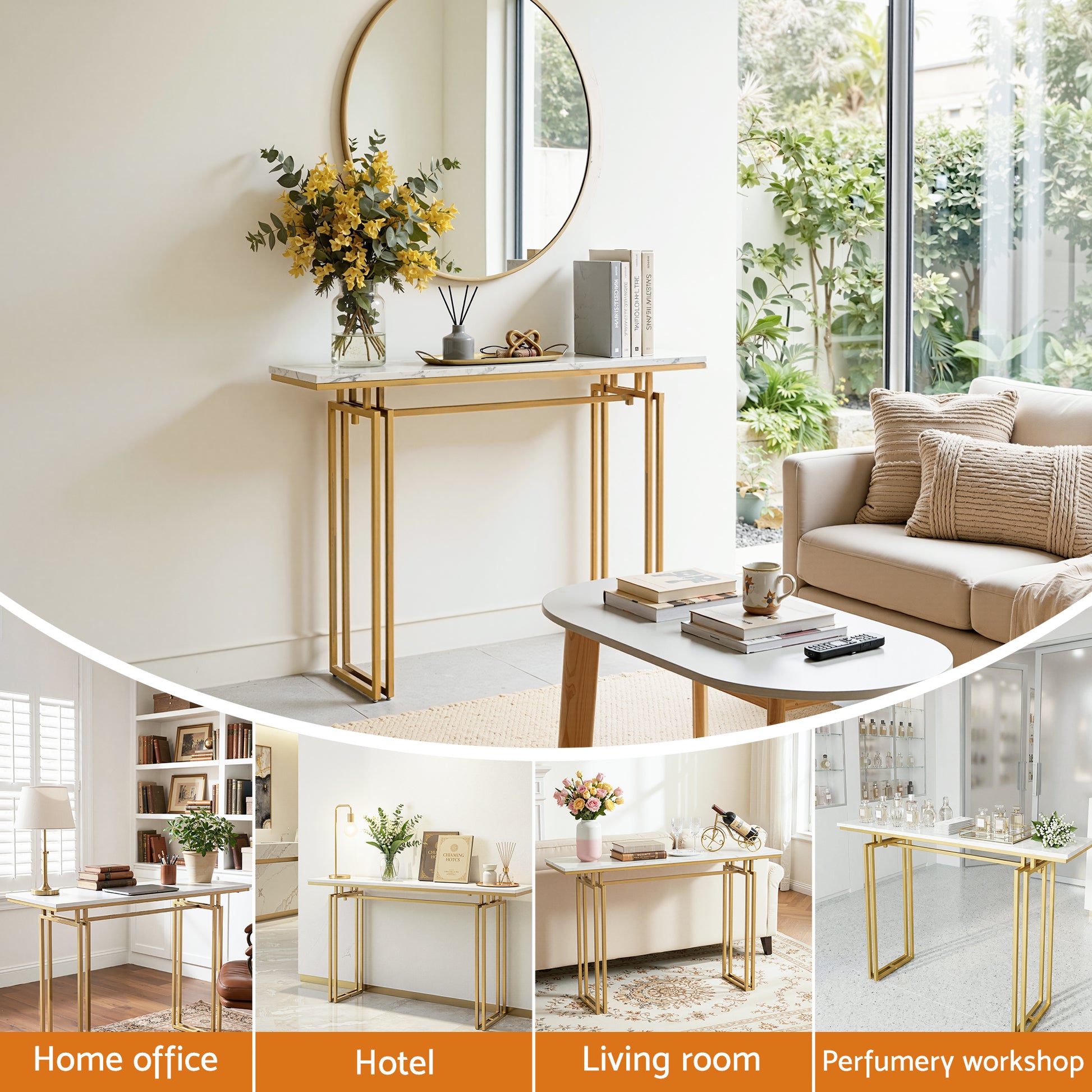 Artiss Console Table Hallway Entryway Table Marble Effect 110CM White & Gold - Homecoze