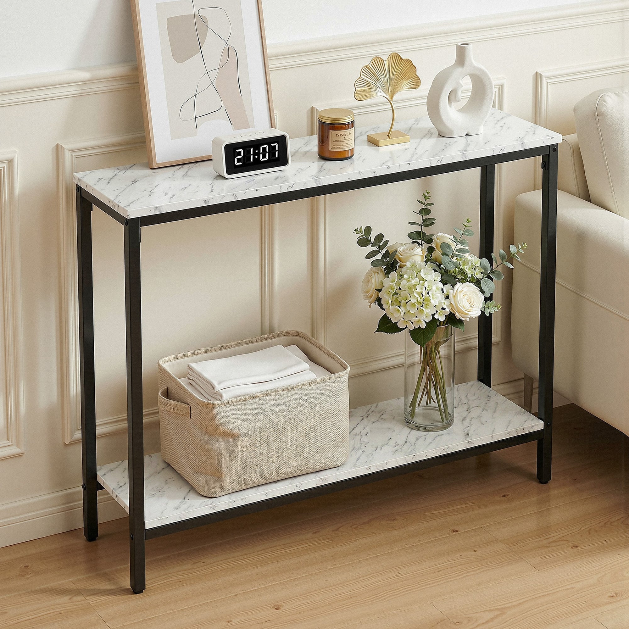 Artiss Console Table Entryway Hallway Display Desk Marble Effect White - Homecoze
