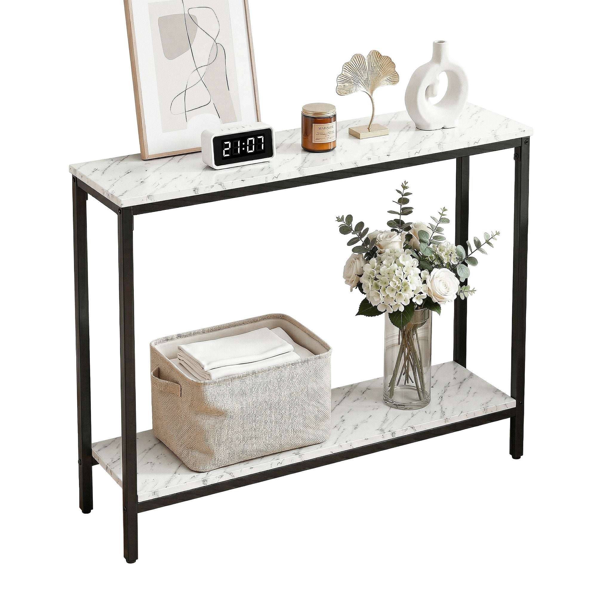 Artiss Console Table Entryway Hallway Display Desk Marble Effect White - Homecoze