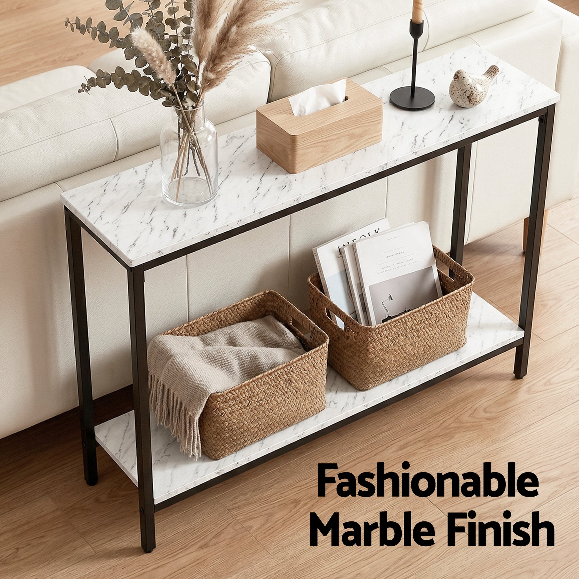 Artiss Console Table Entryway Hallway Display Desk Marble Effect White - Homecoze