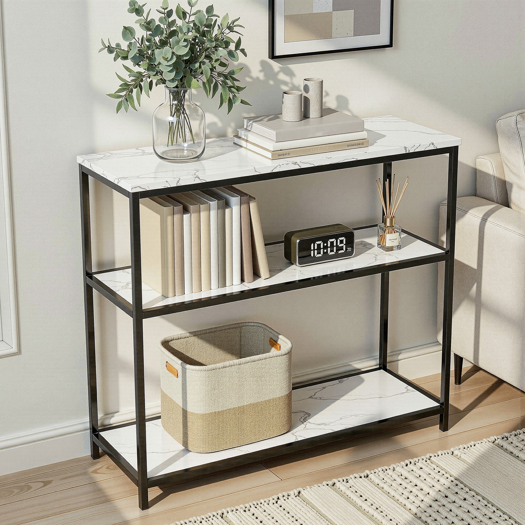 Artiss Console Table Marble Effect 3-Tier Sofa Entryway Side Table 90CM White - Homecoze