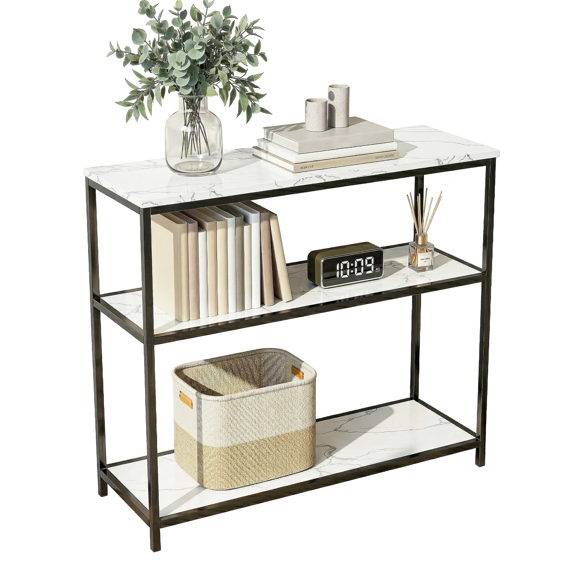 Artiss Console Table Marble Effect 3-Tier Sofa Entryway Side Table 90CM White - Homecoze