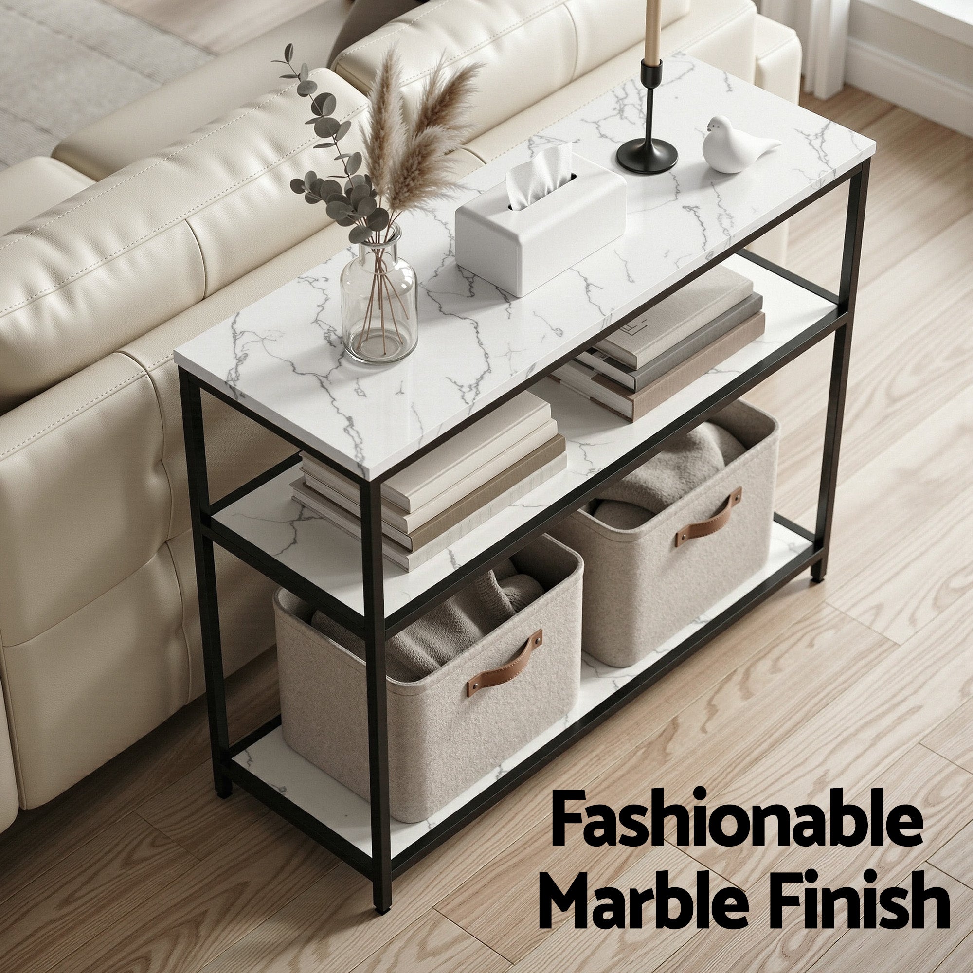 Artiss Console Table Marble Effect 3-Tier Sofa Entryway Side Table 90CM White - Homecoze