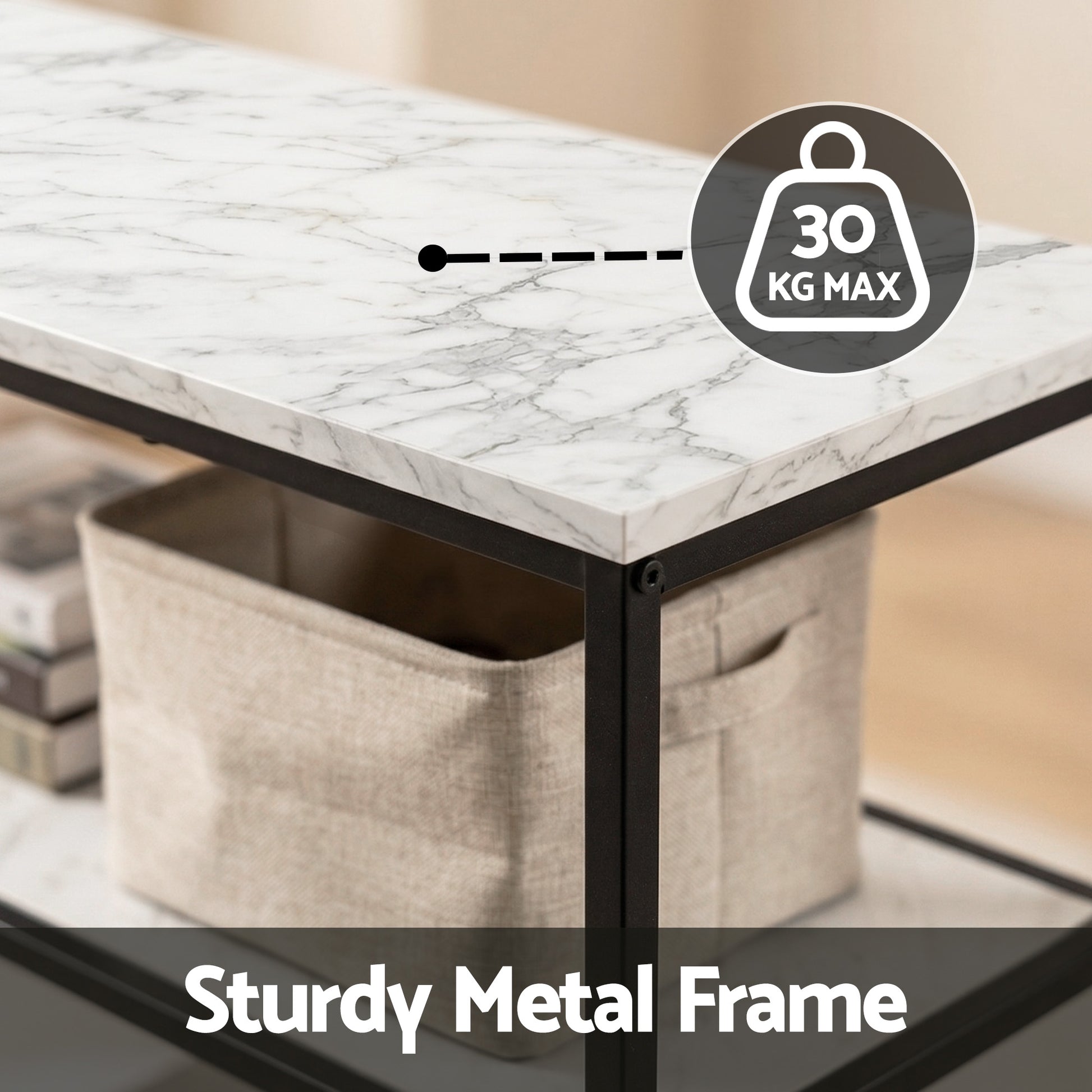 Artiss Console Table Marble Effect 3-Tier Sofa Entryway Side Table 90CM White - Homecoze