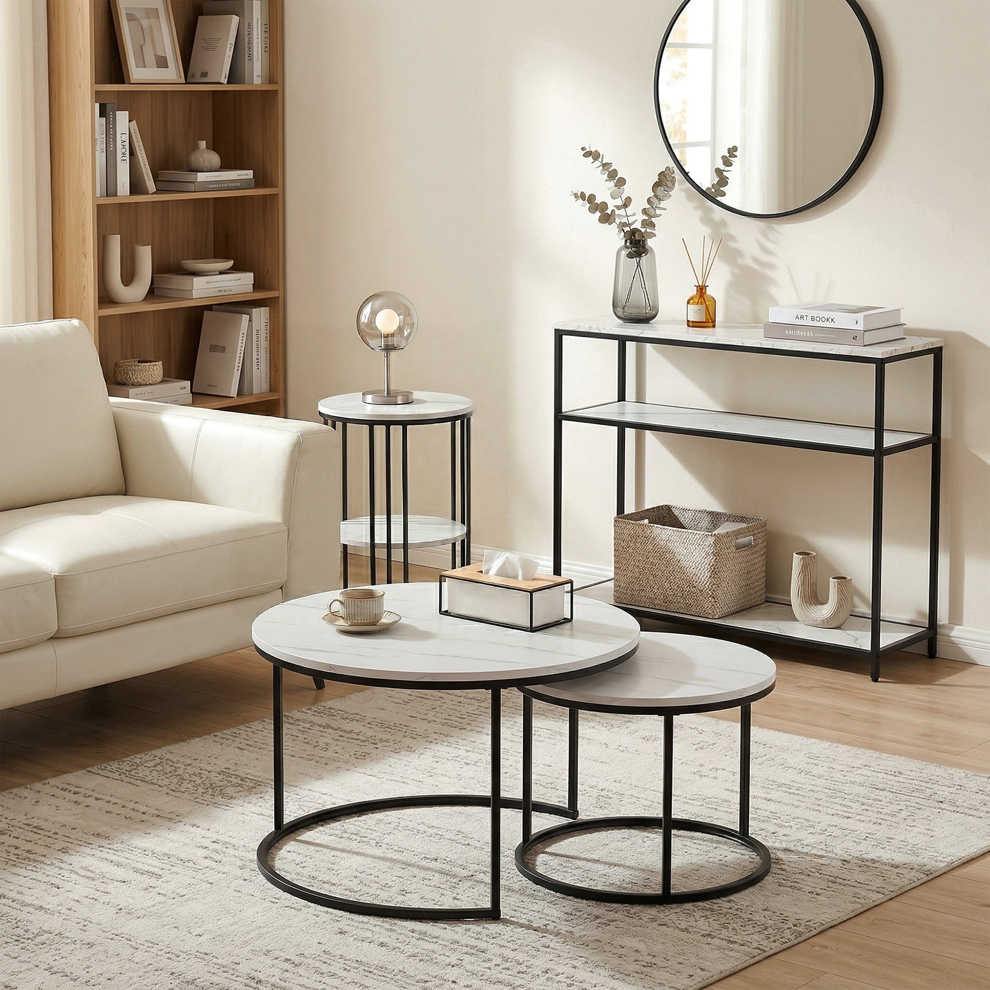 Artiss Console Table Marble Effect 3-Tier Sofa Entryway Side Table 90CM White - Homecoze