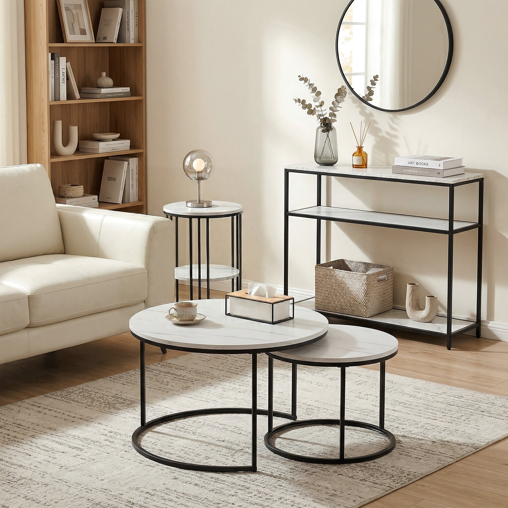 Artiss Console Table Marble Effect 3-Tier Sofa Entryway Side Table 90CM White - Homecoze
