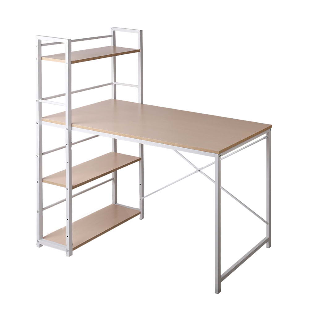 Metal Desk with Shelves - White with Oak Top - Homecoze