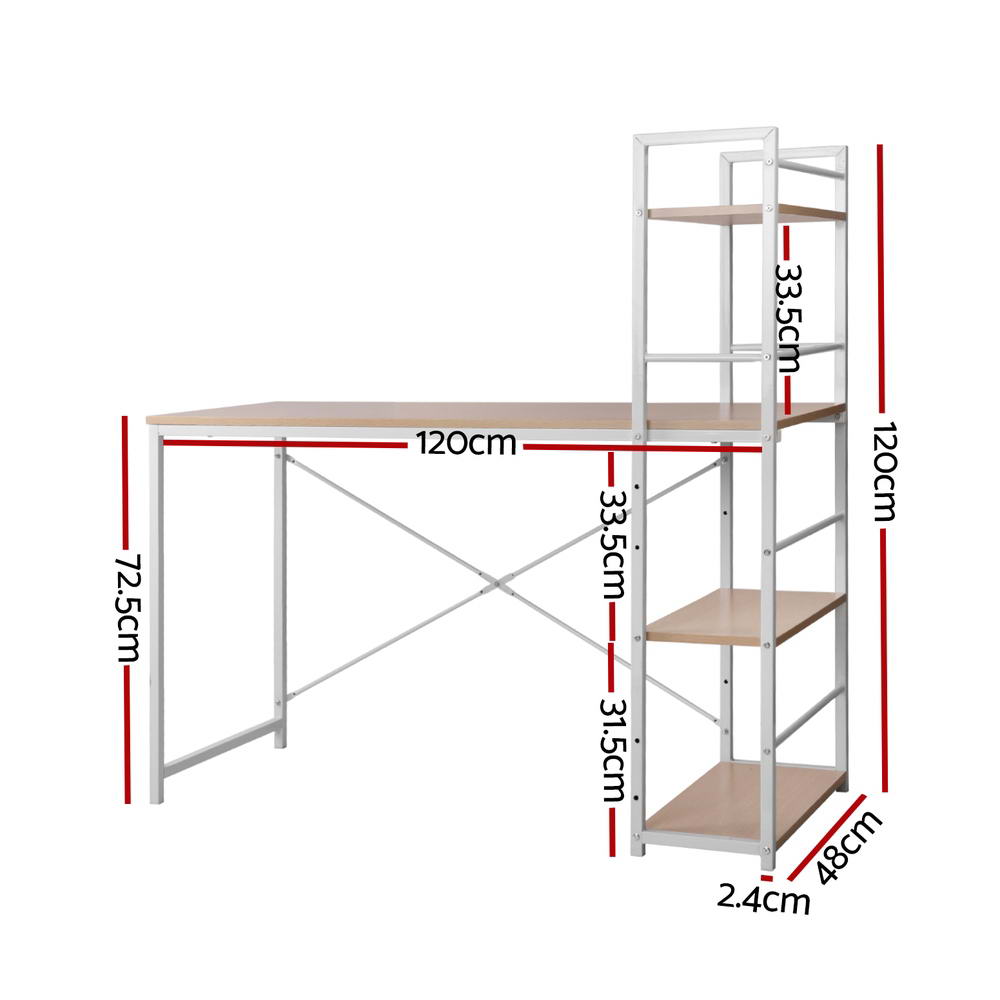 Metal Desk with Shelves - White with Oak Top - Homecoze