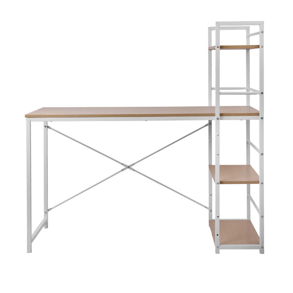 Metal Desk with Shelves - White with Oak Top - Homecoze