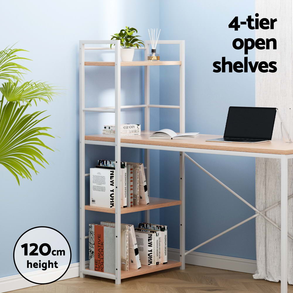 Metal Desk with Shelves - White with Oak Top - Homecoze